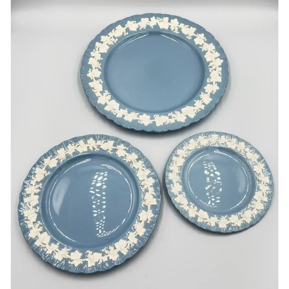 Wedgwood Embossed Queens Ware 3pc Dinner Salad Dessert Plates United Kingdom